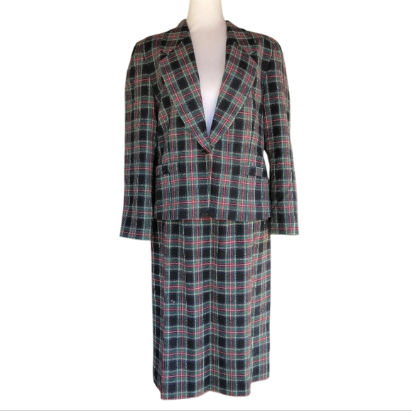 Pendleton Authentic Black Stewart Tartan Plaid Blazer Skirt Wool Suit Set Size 8 - Picture 2 of 14